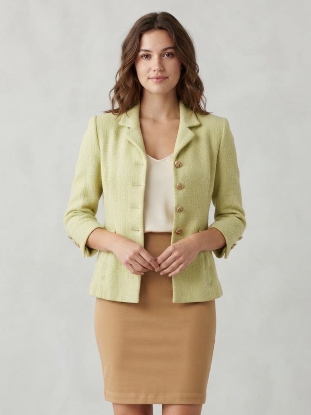 ST. JOHN Women’s 6 Lime Embellished 4-Button Knit Vintage Blazer Jacket
